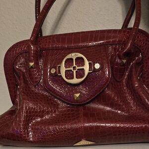 IMAN Burgundy Crocodile-Embossed Satchel